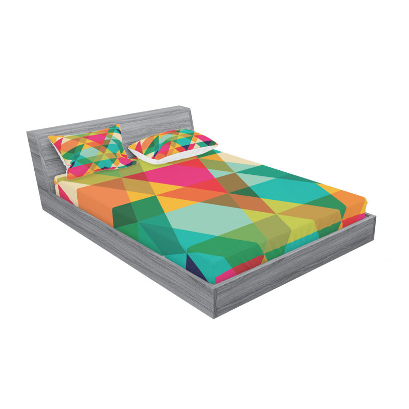 Microfiber Geometric Sheet Set, Full Sheet Set with Fitted Sheet