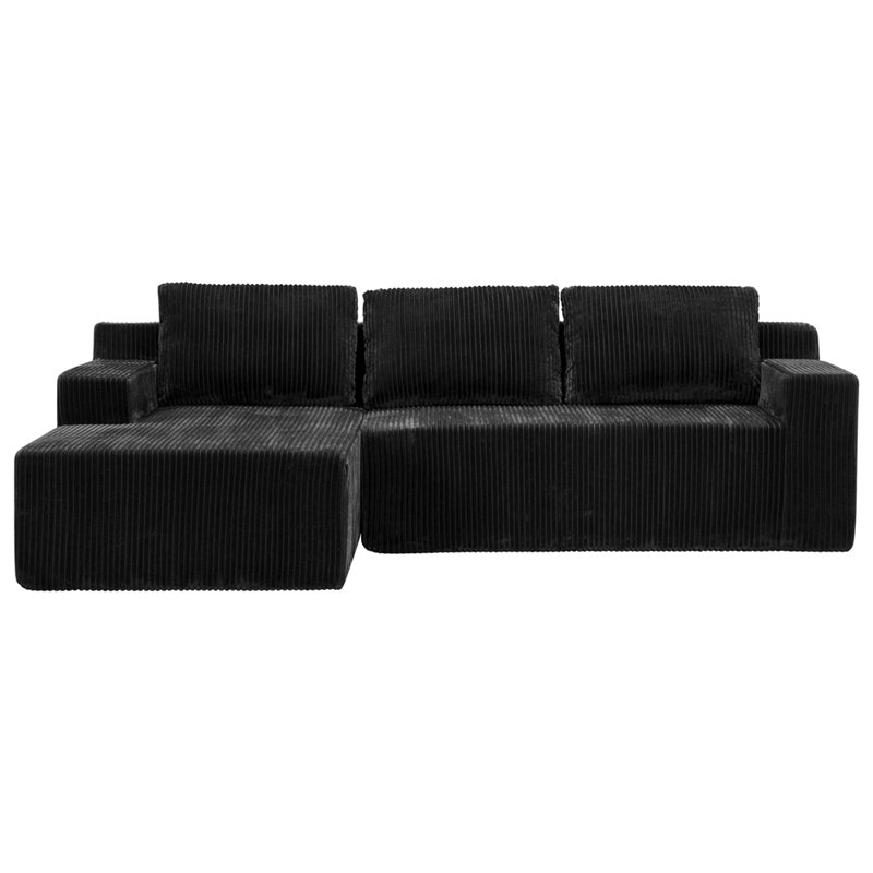 Canapé modulaire en L Corduroy, Velours côtelé noir, L 96,5 po
