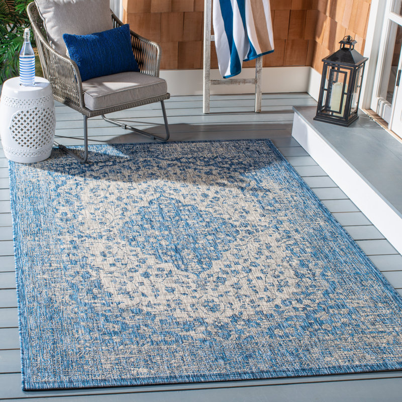 Tapis intérieur / extérieur bleu / beige Arneshia, Rectangle 8 pi x 10 pi