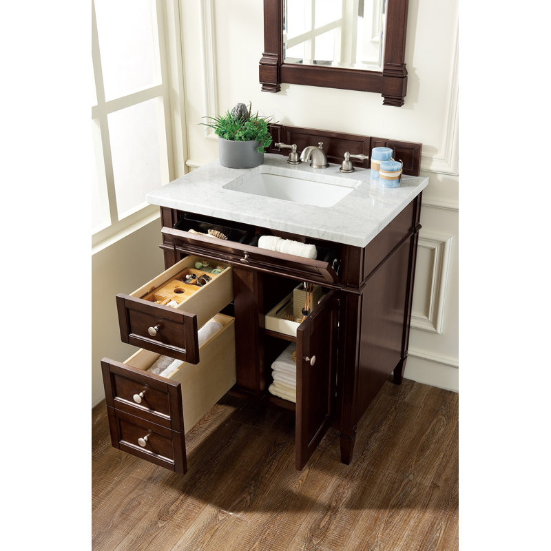 Brittany 30'' W Single Vanity, Carrara White, 8" Widespread, Burnished Mahogany