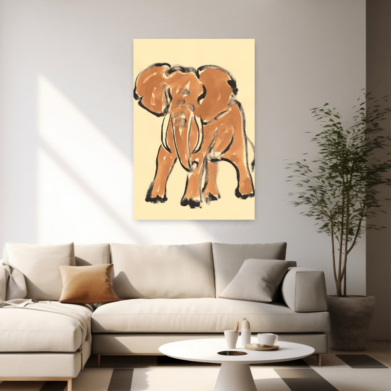 African Elephant Sketch Minimalist Contemporary Elephant Wildlife Architecture Wall Art Print 1 Piece Wrapped Canvas Wall Art