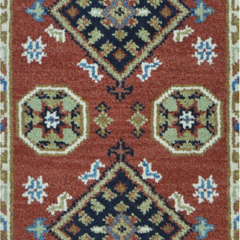 Tapis de zone en laine 2 pi x 4 po one-of-kind à la main noué la kazak Beatrize
