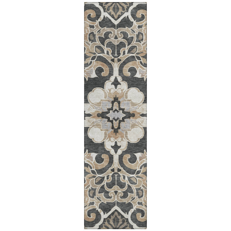 Machine Washable Indoor/Outdoor Xhevrie Charcoal Rug, Runner 2'3" x 7'6"