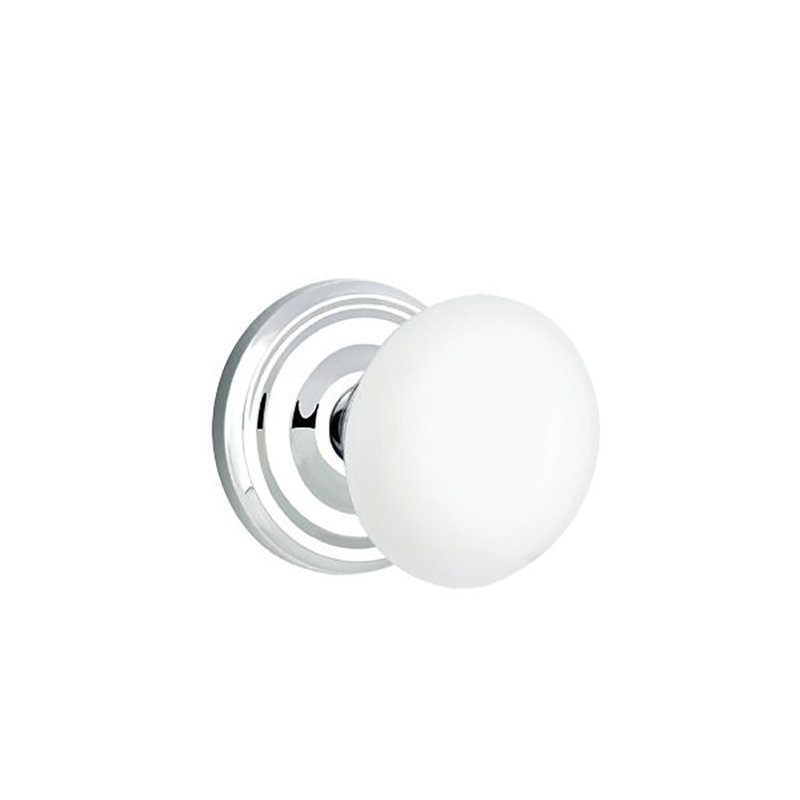 Ensemble de boutons d'intimité Emtek avec rosette régulière et bouton en porcelaine blanc glacé, Chrome poli
