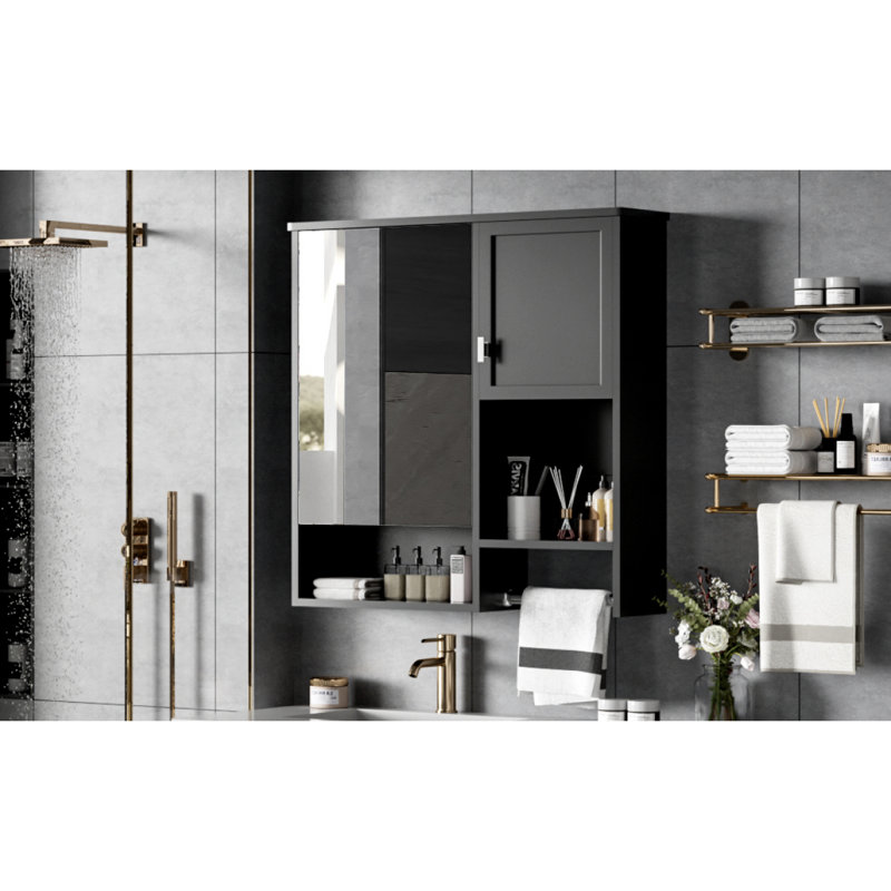 29'' X 28'' Modern Wall Mounted Bathroom Medicine Cabinet, Bathroom Wall Storage Cabinet With Mirror, Over The Toilet Space Saver Cabinet With Towels Bar