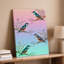 Toile, conception de papier peint serein et fantaisiste mettant en vedette trois oiseaux au mur illustrés-828766801