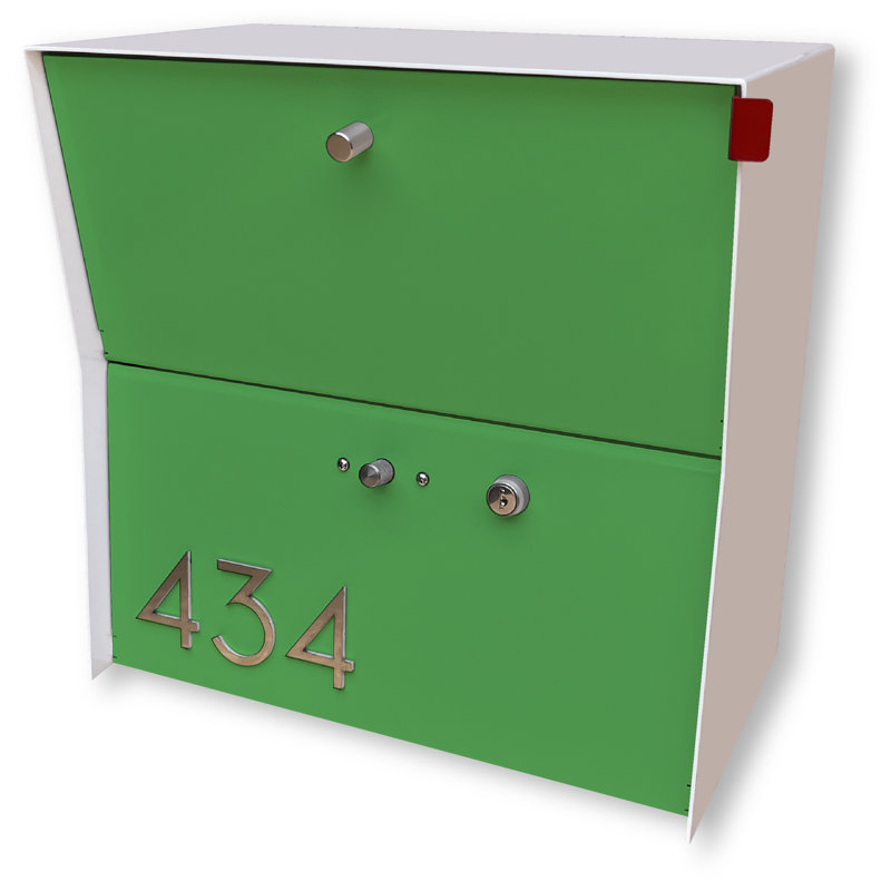 Locking Small Package WallMount Mailbox, Arctic White/Lime Green, Yes