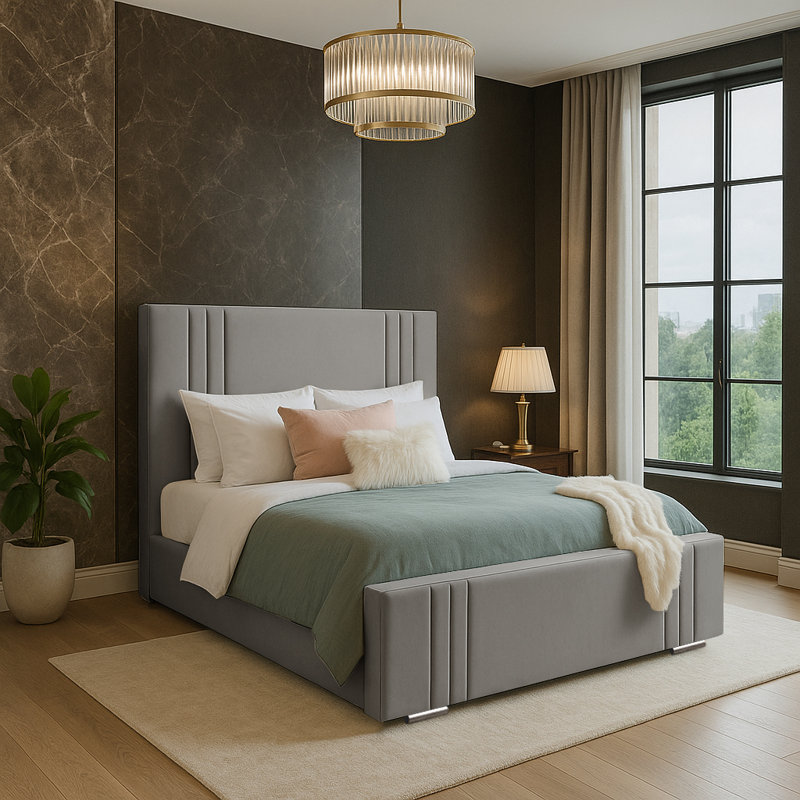 Adelpho Upholstered Bed, Grey, Single (3')
