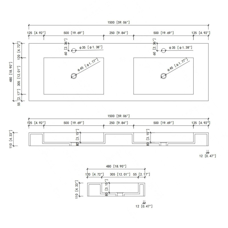 59"Solid Surface Basin