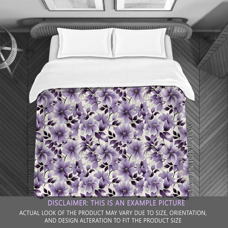Polyester Floral Comforter, King Comforter, Gray/Purple