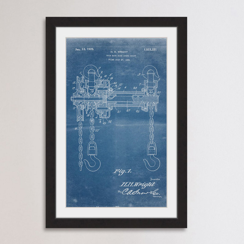 « treuil 1921 blueprint » par steve king, reproduction d’art encadrée, H 18 po x l 12 po x P 1,5 po