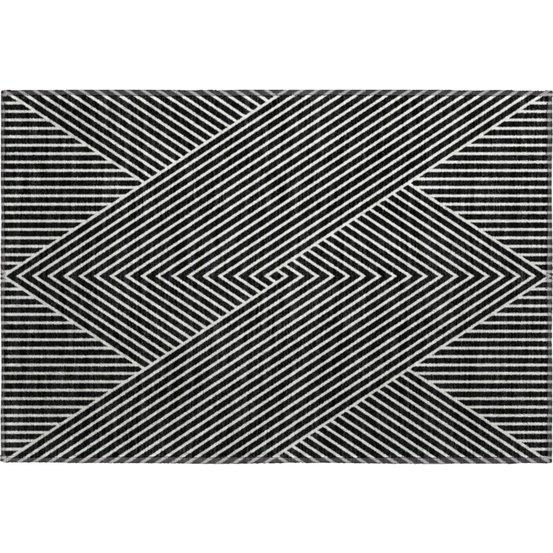Premium Machine Washable Prisco Black Rug, Rectangle 1'8" x 2'6"