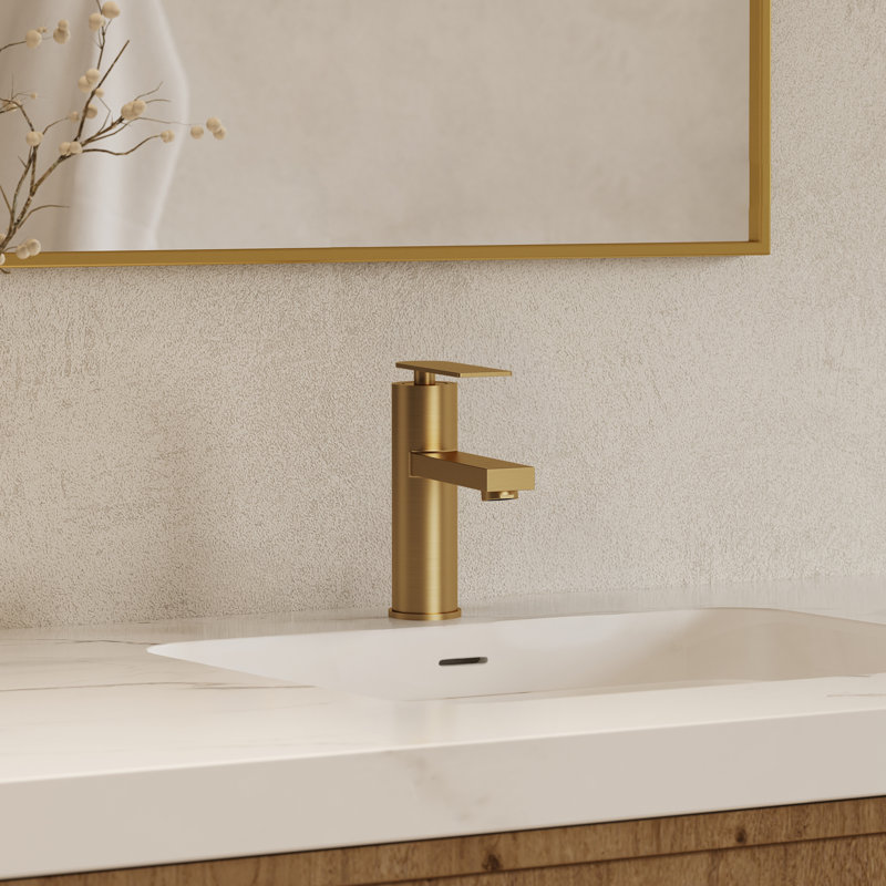 Robinet de salle de bain à un trou, robinet de salle de bain à poignée simple avec drain, Or brossé