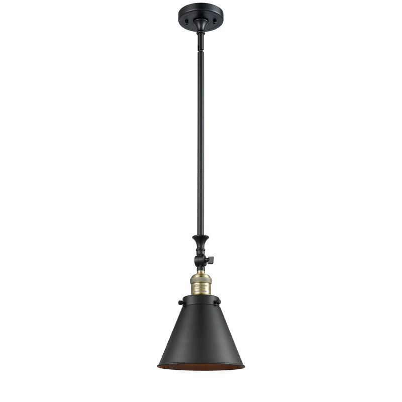 Luminaire suspendu conique à 1 lumière Donovan, Laiton antique noir, Noir mat