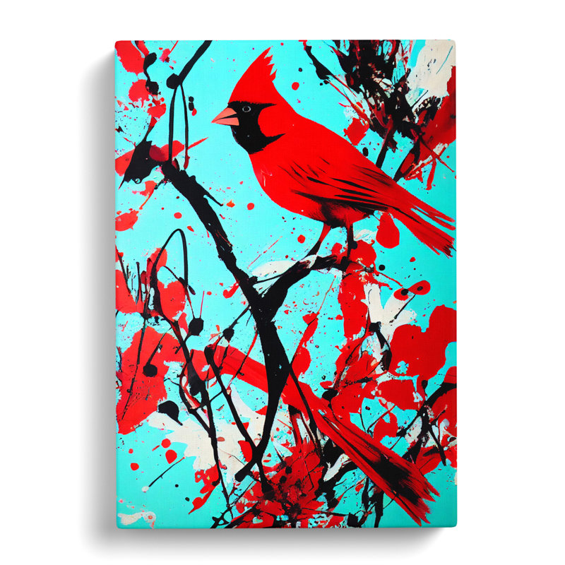 CAN-V0523-359X Cardinal Bird Splatter - Wrapped Canvas Print, 50cm H x 35cm W x 3cm D