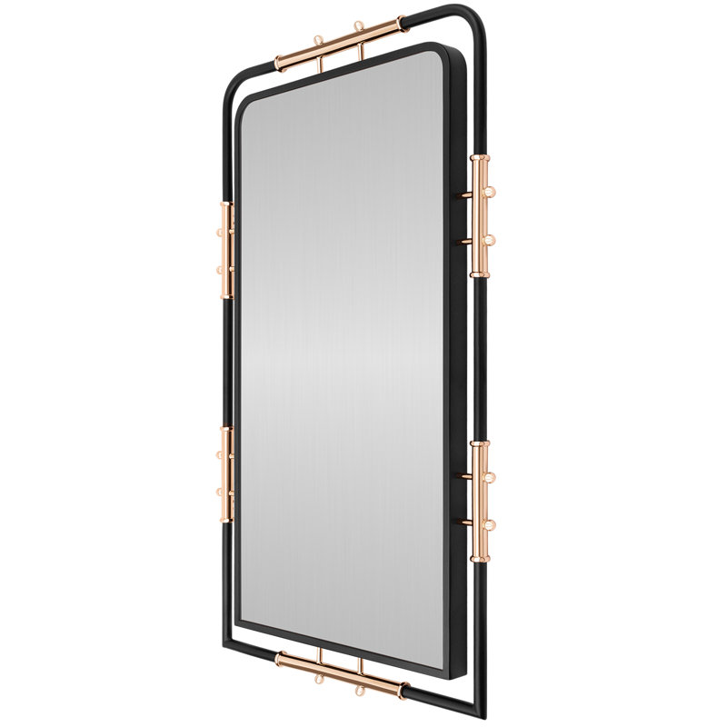 Tyn Mirror with Hooks, Matte Black/Gold