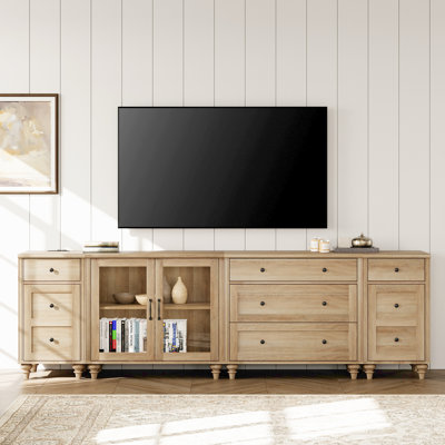 Large TV Stand For 100 Inch TV, LED TV Console Table For 85 90 95 Inch TV, Entertainment Center With Charging Station&Glass Door, Kitchen Sideboard Bu -  Alcott Hill®, 0C88ED26F34842C9A0D51E1768C991DE