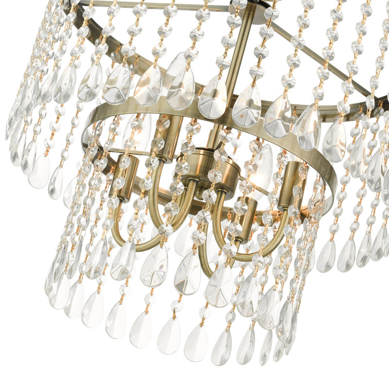 4 - Light Dimmable Drum Chandelier, Antique Brass