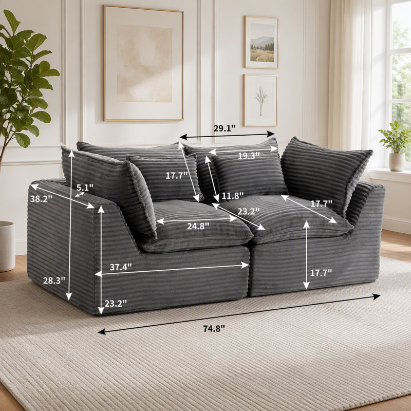 Canapé modulaire surdimensionné Cloud Couch True Relax Comfy Couches, Corduroy Antique Grey+2Seat