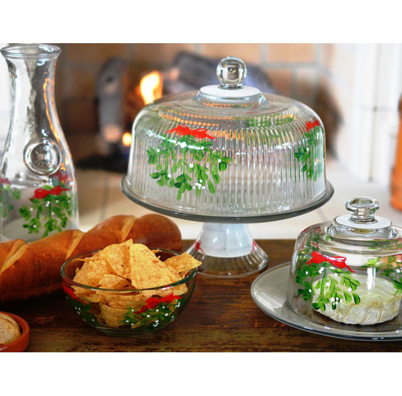 Mistletoe Glass Cake Stand