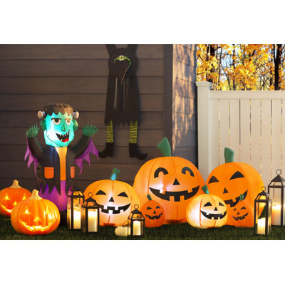 Handmade Resin Pumpkin Decor - Stacked Orange Pumpkins, Battery Powered LED Light, Halloween Table Decor