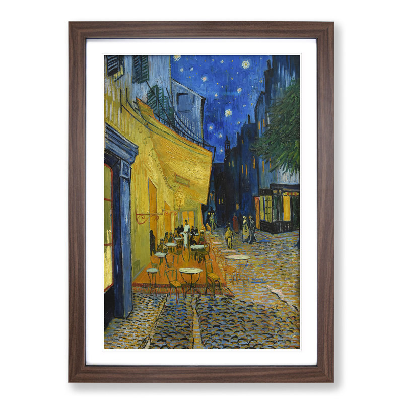 Cafe Terrace at Night by Vincent Van Gogh - Picture Frame Painting on MDF, 36cm H x 27cm W x 2cm D, Walnut Framed