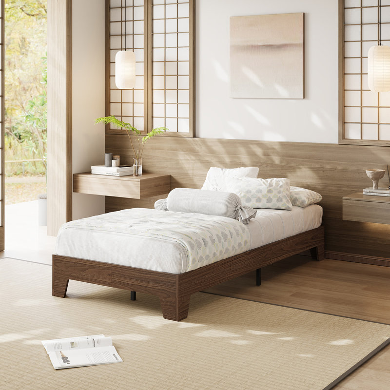 Structure de lit plateforme Nature, lit en bois avec lattes de bois solides, aucun sommier requis, Lit simple, Brun