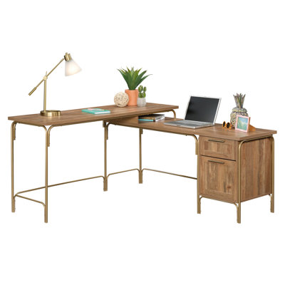 L-Shaped Desk, Brown+Gold Finish