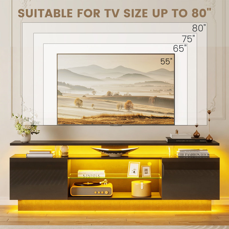 Console multimédia moderne avec rangement, 70", Black