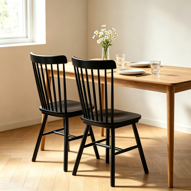 Chaises de salle à manger de style Mid-Century en bois massif de 17 po de largeur Windsor, 2, Black