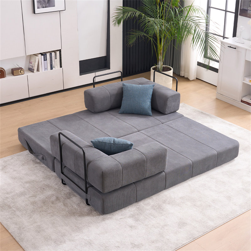 Canapé-lit pliant, Velours côtelé noir, H 30,12 po x l 78,5 po x P 37,8 po