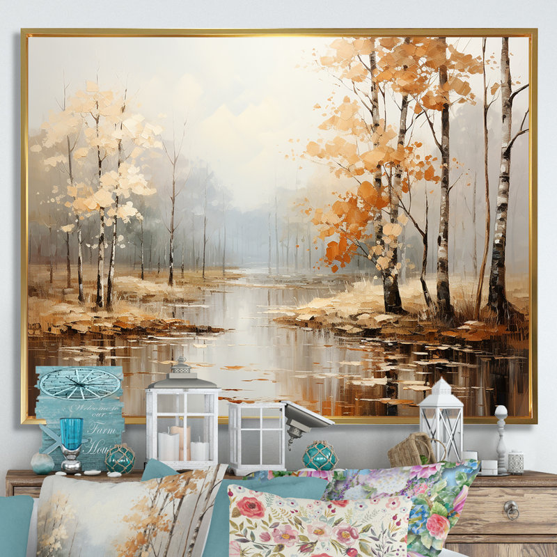 Mystic Nostalgia Autumn Forest - Art mural forêt, H 16 po x l 32 po x P 1 po, Cadre flottant doré