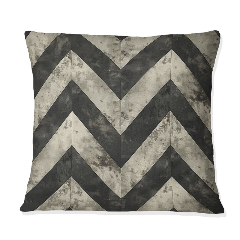 Coussin décoratif beige à chevrons noirs IV, H 16 po x l 16 po
