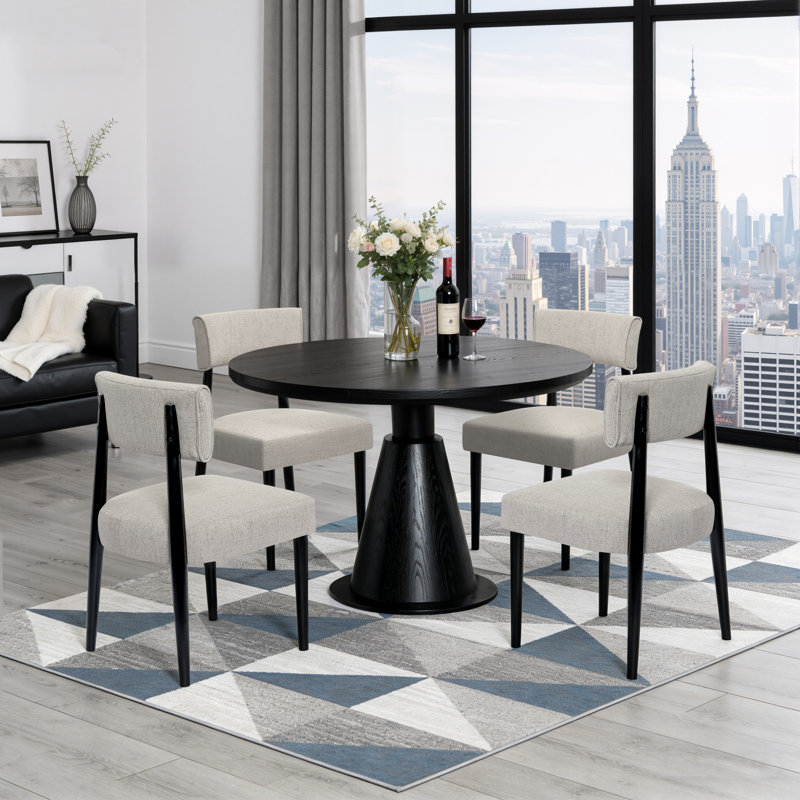 Upholstered Solid Wood Dining Chair Side Chair, Gray, Black