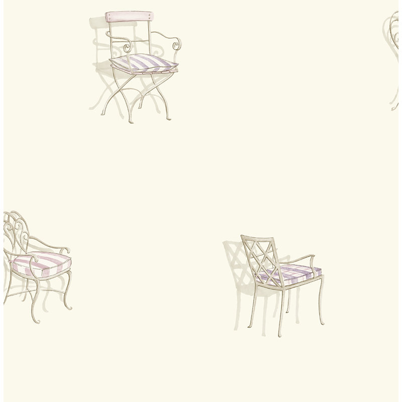 Papier peint non collé Seabrook Designs Jardin Les Chaises, Crème métallique / orchidée