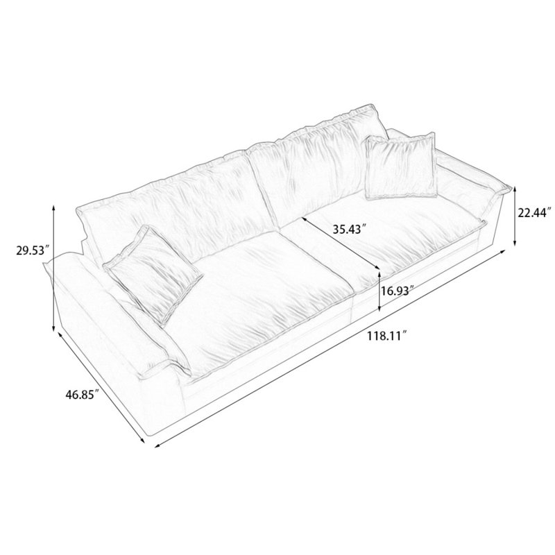 Coffee Polyester Modular Sofa cushion couch, 29.53" H x 118.11" W x 46.85" D, 4