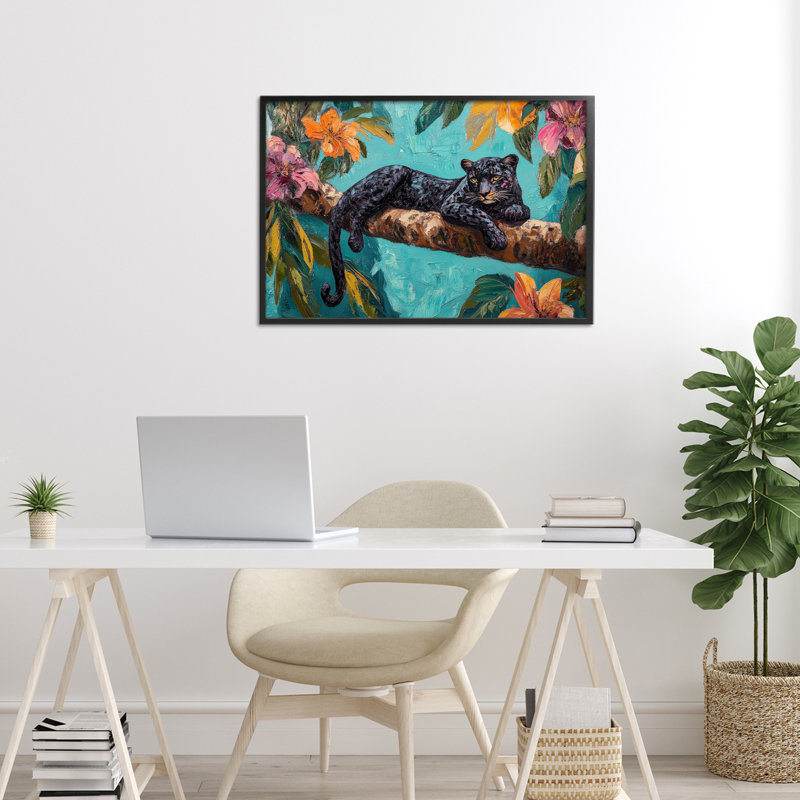 Estampe numérique Lazy Day, léopard, par Petal Prints Design, H 16 po x l 24 po, Giclée encadrée noir minuit