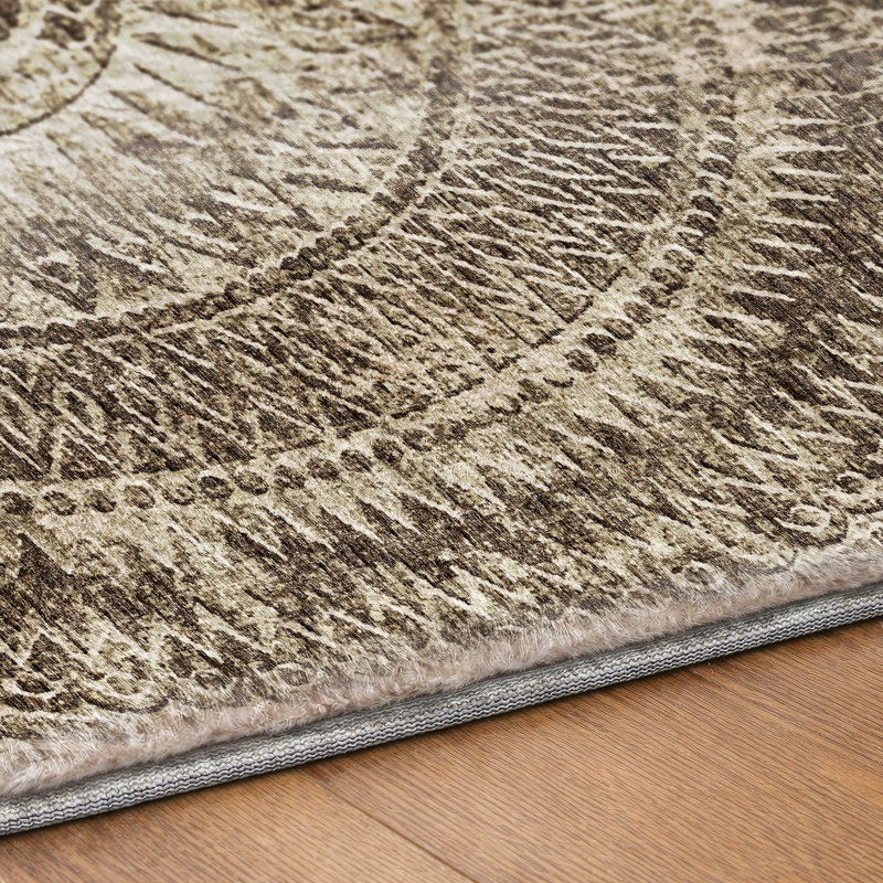 Premium Machine Washable Dream Shag ADS113 Medallion Rug, 2'3" x 7'6" Runner, Brown