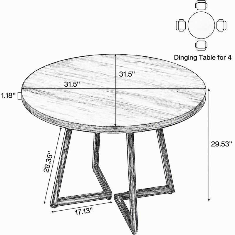 Table de salle à manger 31,5 ", table de cuisine industrielle avec base en métal