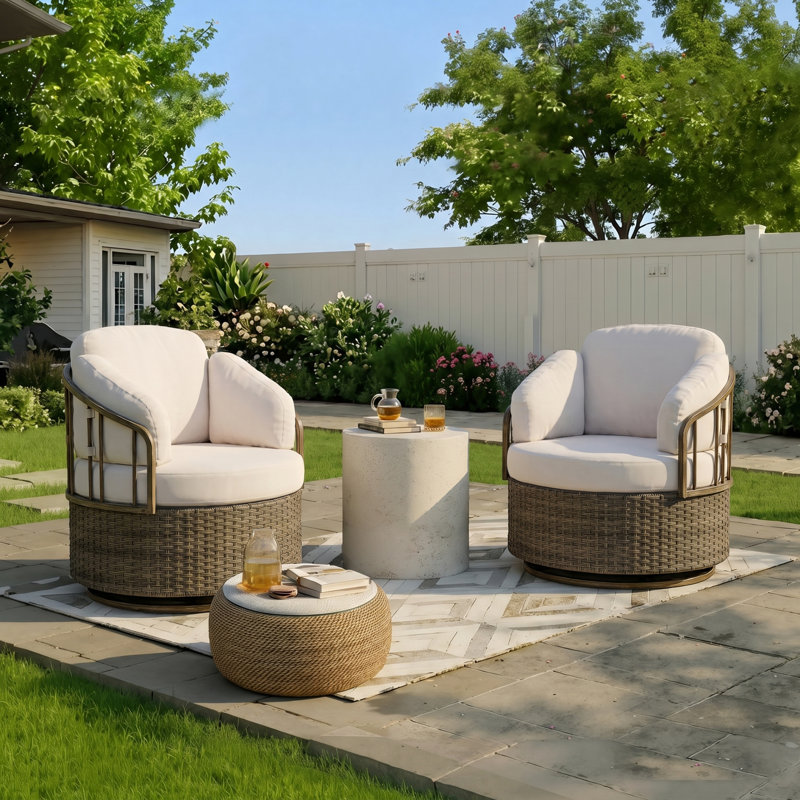 Wicker Outdoor Swivel And Glide Chairs, Patio Rocking Chair With Cushions (Set Of 2)