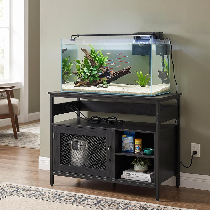 Support d'aquarium 40-50 gallons en métal avec prise de courant et armoire, 2 ports intégrés USB + A + USB-A + USB-C avec ancrage mural anti-basculement