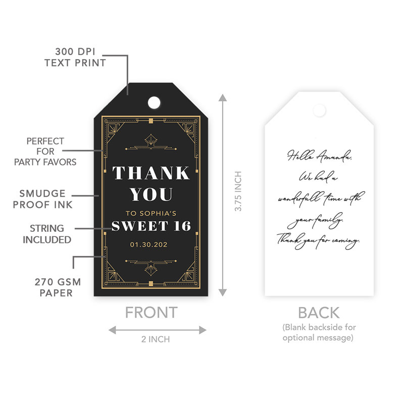 Étiquettes-cadeaux personnalisées avec 16 cordes, thème Great Gatsby, pour 60 pièces