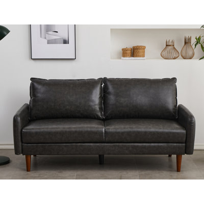 Modern Faux Leather Sofa – 3-Seater Upholstered Couch And Solid Wood Frame by Ebern Designs