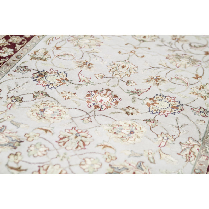 Hand-Knotted High-Quality Ivory and Red Runner