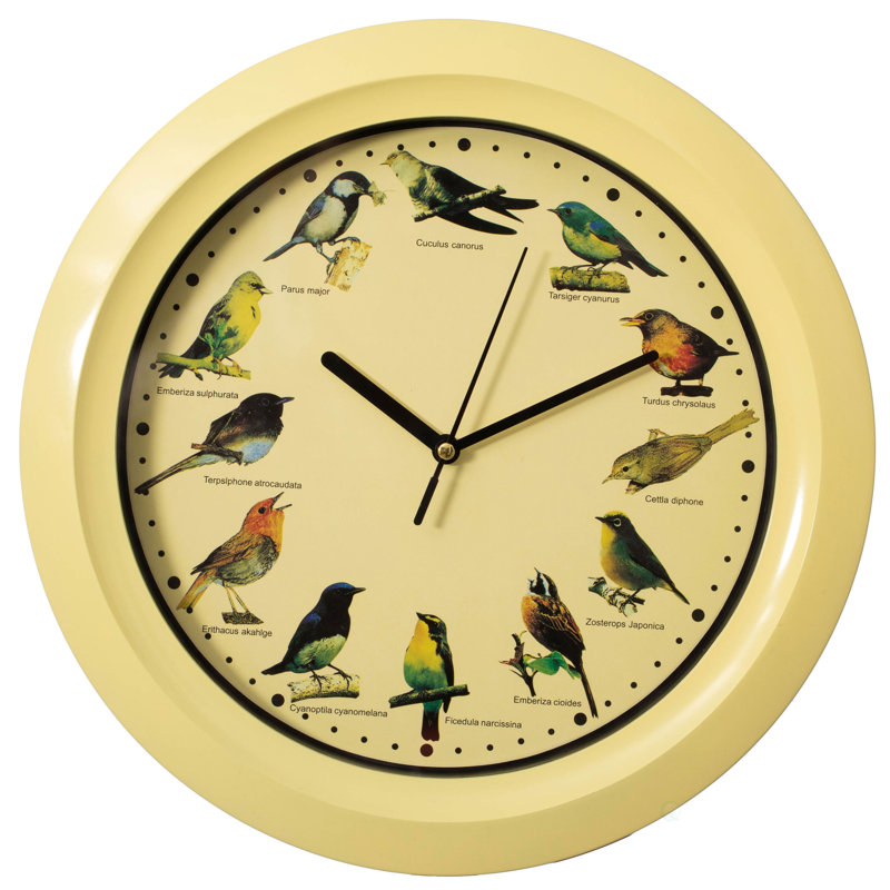  Horloge murale 12 po pour oiseaux, Jaune
