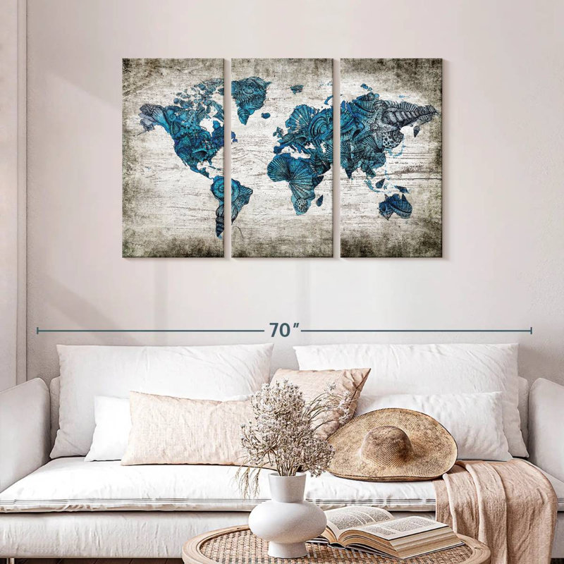 Aliaz Rustic Nautical World Map, 28" H x 45" W