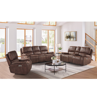 Yarnell 3PC Living Room Set In Heritage Coffee-Sofa, Loveseat & Recliner