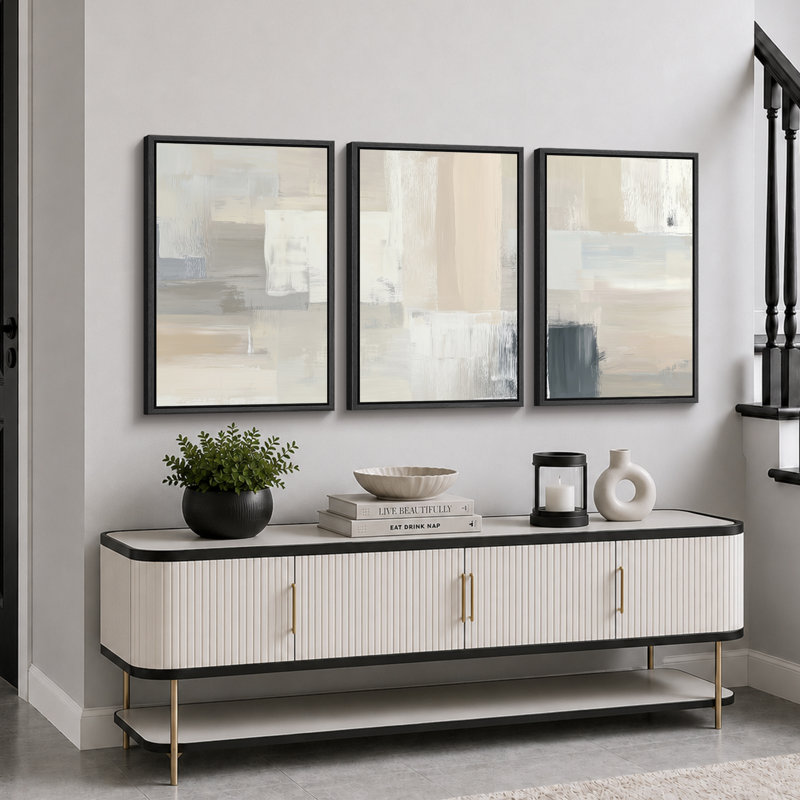 «Neutral Minimalist Abstract Beige Gray», œuvre d'art moderne, textures géométriques contemporaines, impression sur toile encadrée, 3 pièces