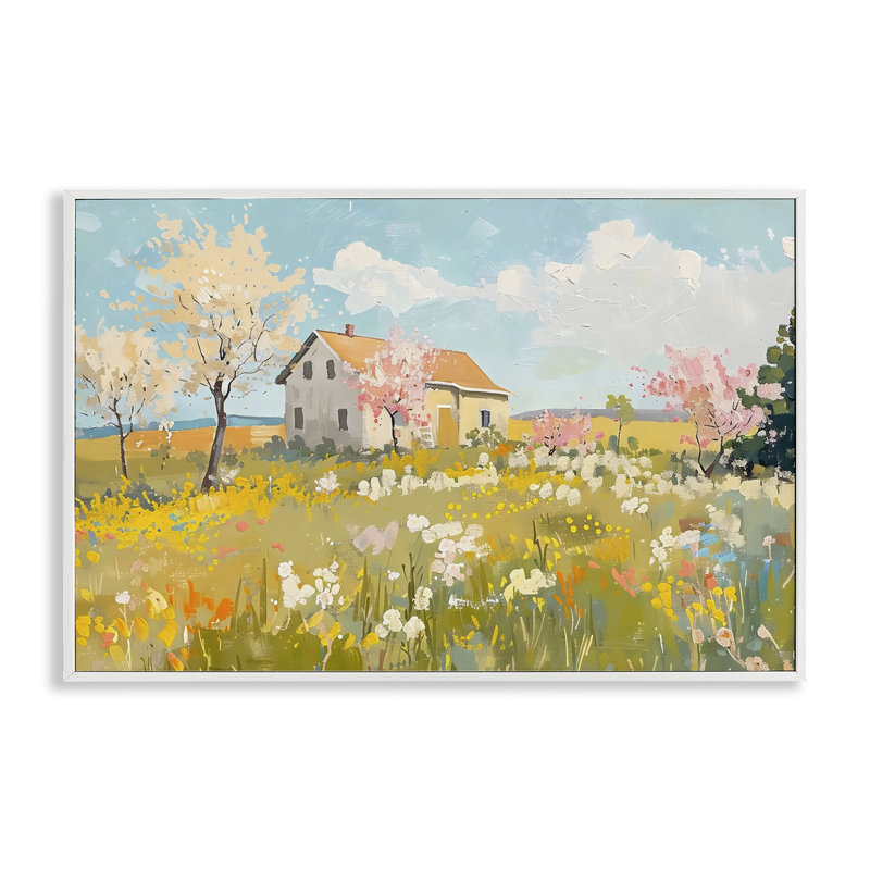 Spring Barn Scene Framed Giclee, design by LSR Creative Studio, 12" H x 18" W, Coastal White Framed Giclee