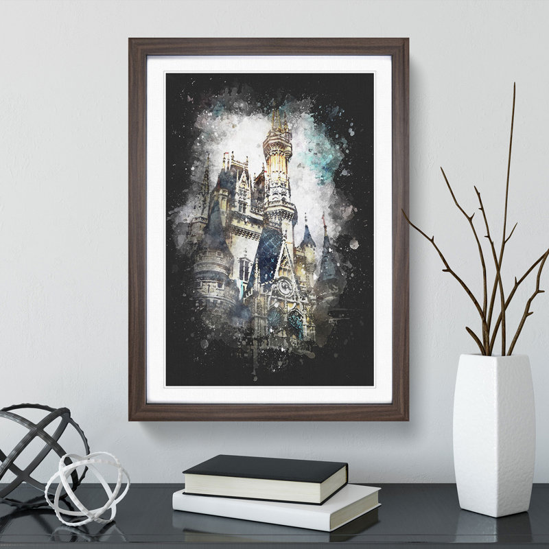 Magic Kingdom In Orlando Florida Paint Splash - Picture Frame Graphic Art on MDF, 63cm H x 45cm W x 2cm D, Walnut Framed
